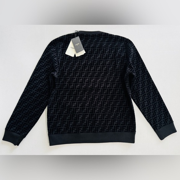 NWT! Fendi Sweatshirt Black Wool Pullover FF Logo Pattern Size Large Authentic! - Picture 8 of 15
